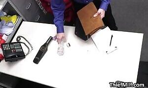 Busty Latina milf thief gangbanged in the backroom